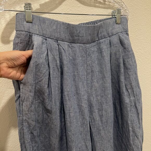 Gap Womens Blue Linen Blend Cropped Wide-Leg Pleated Pants Sz 10 Tall Flaw Read - Picture 4 of 13